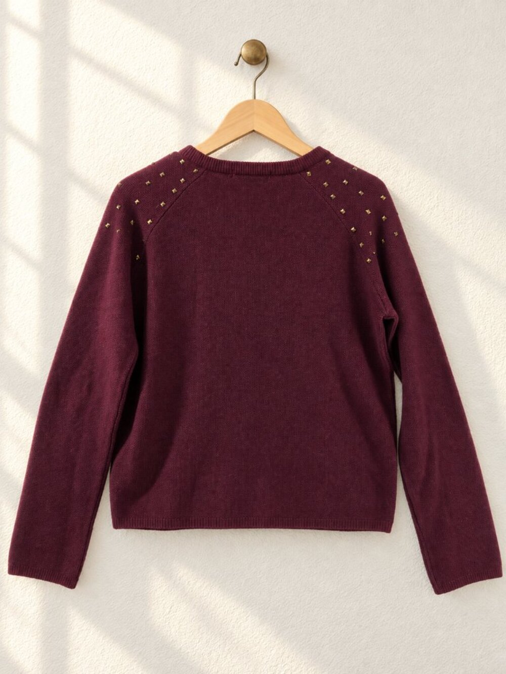 Ed Hardy, Y2K Studded Crewneck Sweater, Maroon, Size S - Picture 2 of 8